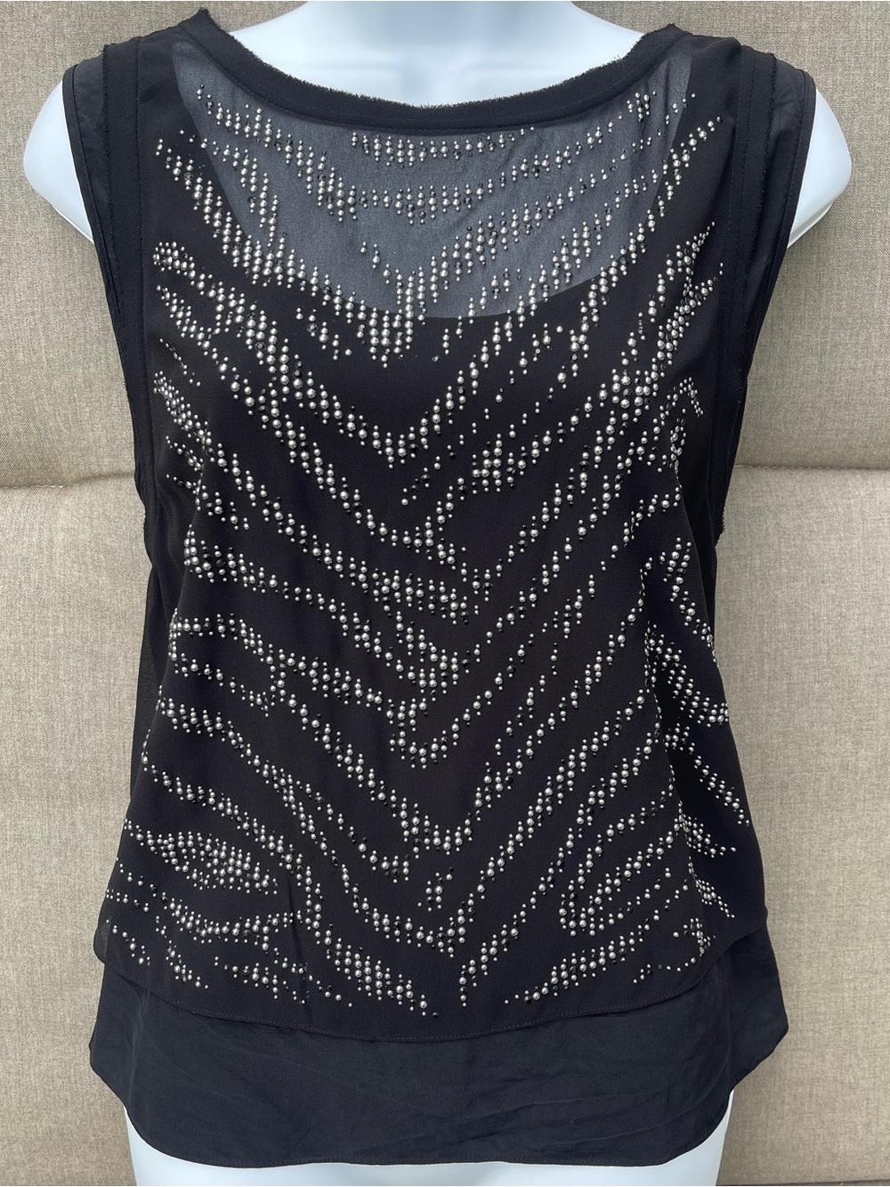 REBECCA TAYLOR Studded Silk Sleeveless Layered Top